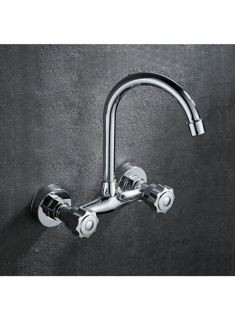 Wall Mount Double Handle Mixer Tap Silver - Image 1